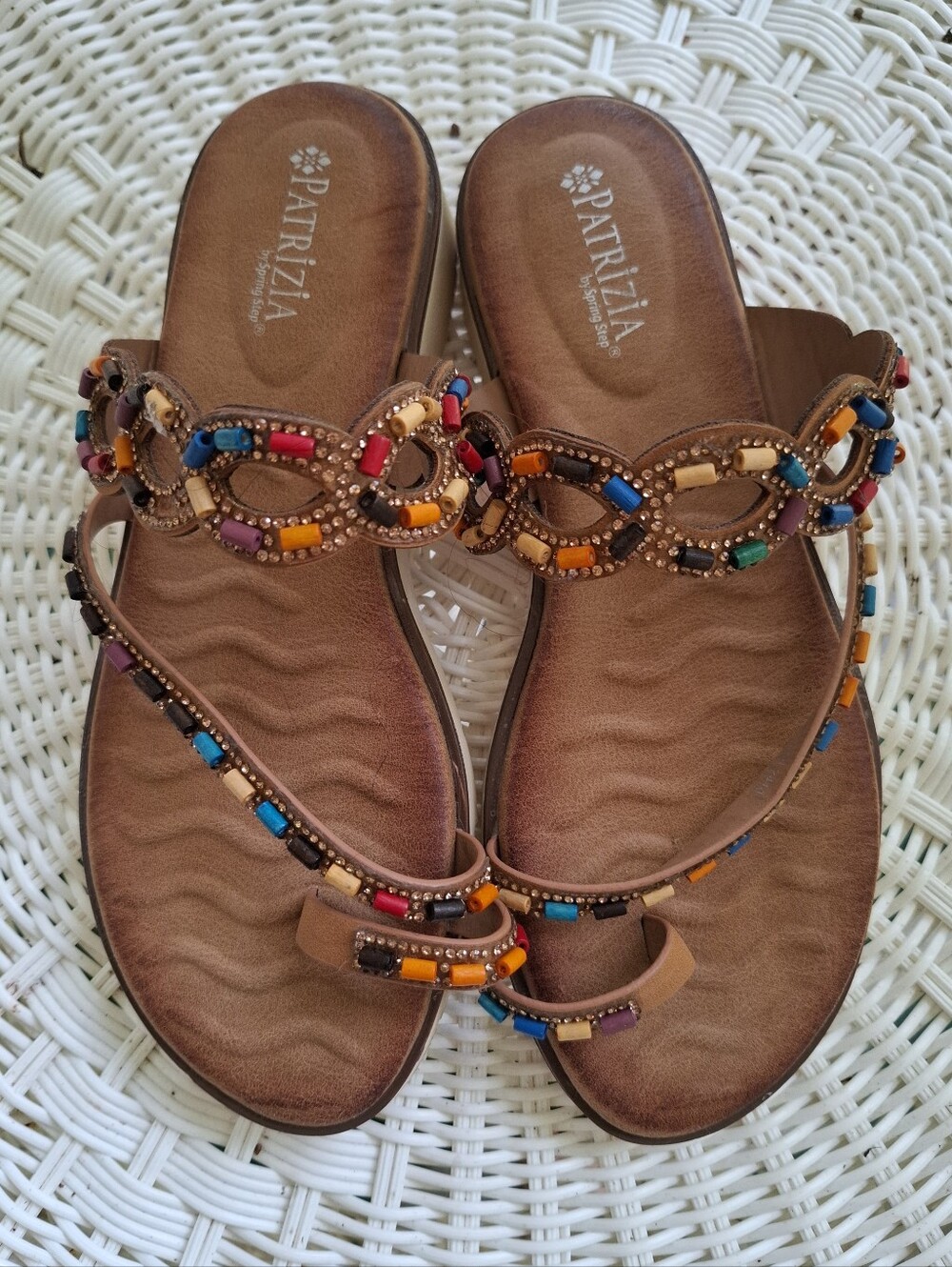 Patrizia By Spring Step Beaded Toe Loop Sandals 8.5
